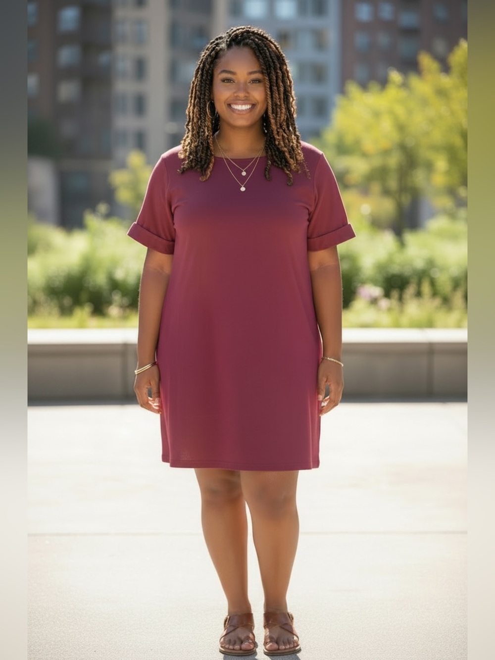 Karen Scott Sport Womens Wine Colored Shirt Dress